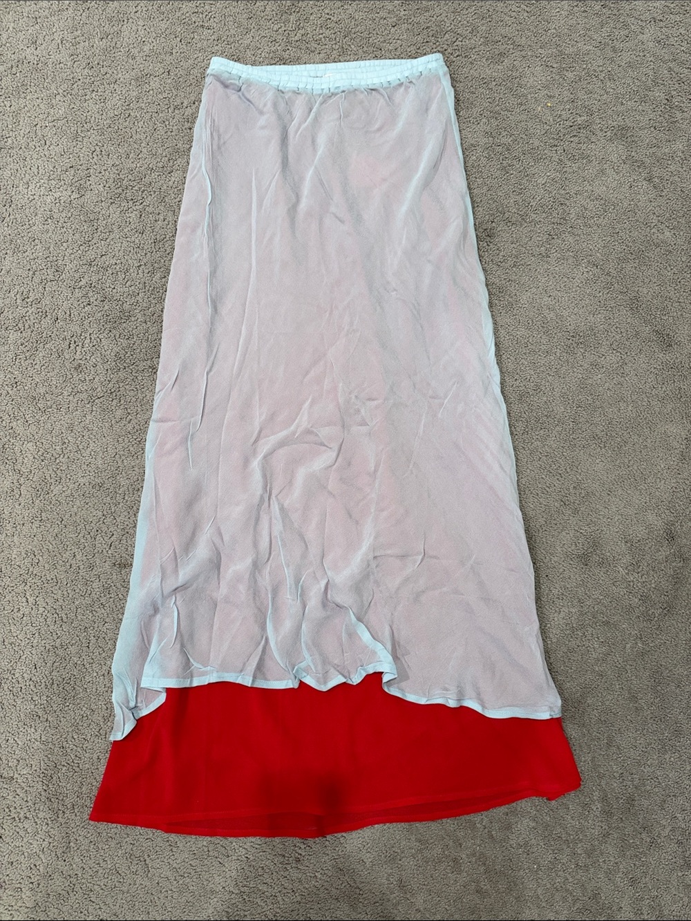 ASOS Light Blue Mesh Overlay Maxi Skirt with Red Slip